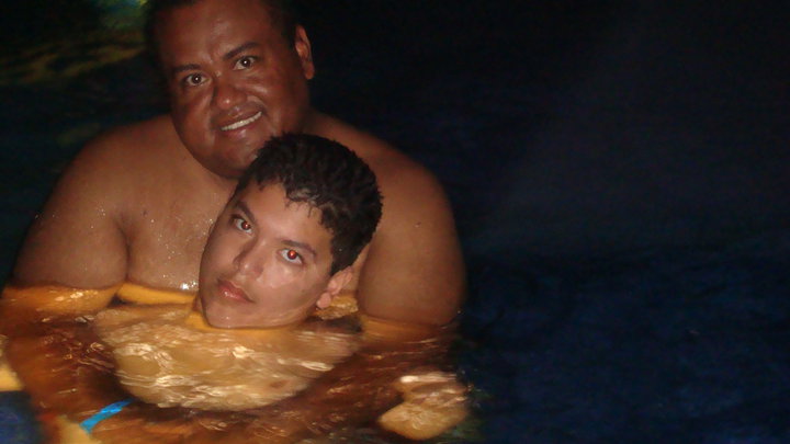 Raul in the pool with his dad Raul